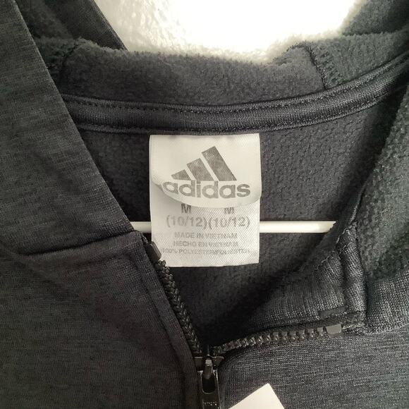 Adidas Gray White Logo Zip Front Hooded Track Jacket Medium 10/12 - Picture 6 of 6